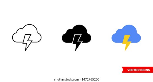 Thundercloud icon of 3 types: color, black and white, outline. Isolated vector sign symbol.