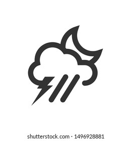 Thundercloud, rain and Moon icon isolated on white background. Weather symbol modern, simple, vector, icon for website design, mobile app, ui. Vector Illustration