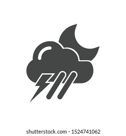 Thundercloud, rain and Moon icon isolated on white background. Weather symbol modern, simple, vector, icon for website design, mobile app, ui. Vector Illustration