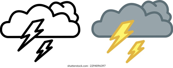 Thunderclouds icons. Vector Weather Icons. Cloudy Rainy Weather