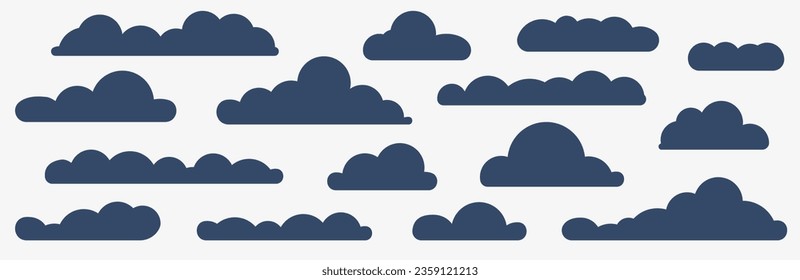 Thunderclouds set. There is a half cloud in the sky. Set of abstract blue clouds isolated on white background. Vector illustration. EPS 10.