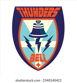 Thunders bell logo. The unique logo is suitable for logos of all kinds of sports, with a bolt of lightning that awakens the force of a static bell, immediately emits an uplifting sound.