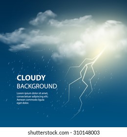 Thunderstorm Background With Cloud and Lightning, Vector Illustration. EPS 10