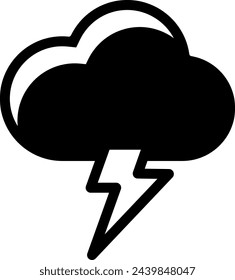 Thunderstorm black icon. Lightning cloud weather symbol