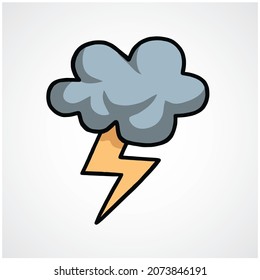 Thunderstorm Cloud Drawing Vector Sign Cartoon Outline Doodle  Illustration Icon