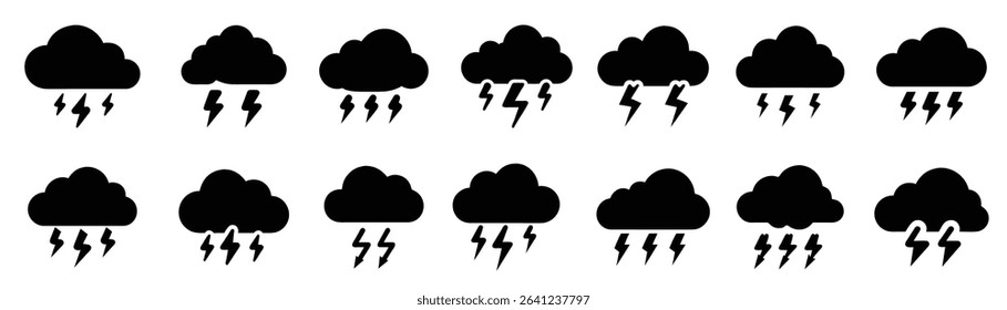 Thunderstorm Cloud Icons Set Lightning Weather Vector