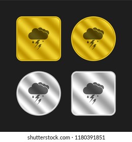 Thunderstorm Clouds gold and silver metallic coin logo icon design