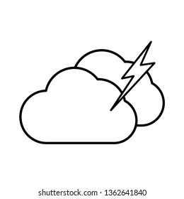 Thunderstorm and clouds line icon isolated on white