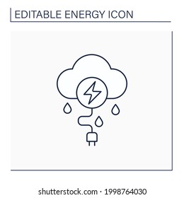 Thunderstorm energy line icon. Getting power from electrical storms. Electricity. Renewable energy concept. Isolated vector illustration. Editable stroke