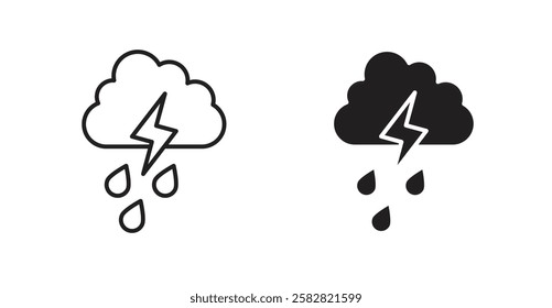 Thunderstorm filled and outlined icons vectors on white background