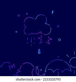 Thunderstorm gradient line vector icon, simple illustration on a dark blue background, weather forecast related bottom border.