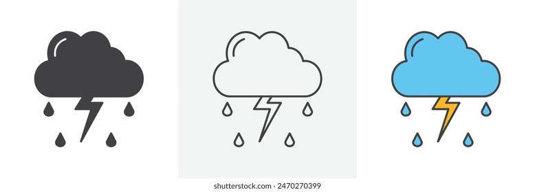 Thunderstorm graphics. Lightning thunder vector. Cloud with thunderbolt symbol.