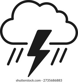 Thunderstorm and heavy rain icon vector, weather forecast symbol. Minimalist lightning bolt and cloud icon for app UI.