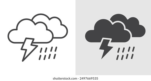 Thunderstorm icon Black line art vector logo set