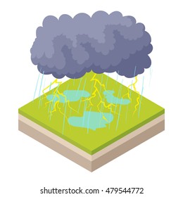 Thunderstorm icon in cartoon style on a white background vector illustration