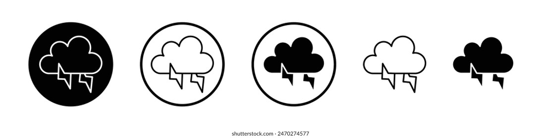 Thunderstorm icon collection. Lightning thunder vector icon. Cloud with thunderbolt emblem.