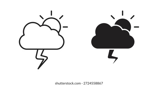 Ícone de tempestade com raio em estilo rabiscar e traçado.