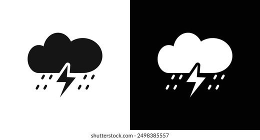 Thunderstorm icon flat line symbol set.