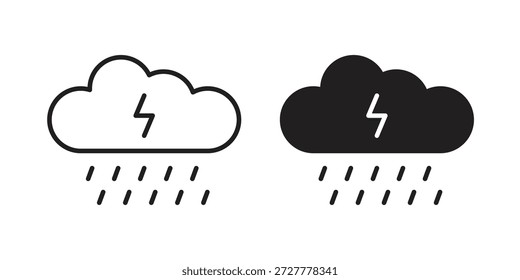 Thunderstorm icon flat and stroke collection for ui ux work.