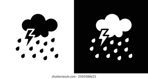 Thunderstorm icon Flat vector set outline