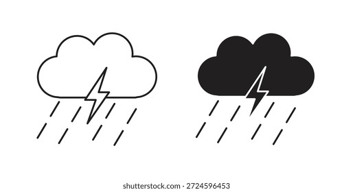 Ícone e glifo do Thunderstorm e conceito de símbolo de linha fina definida.