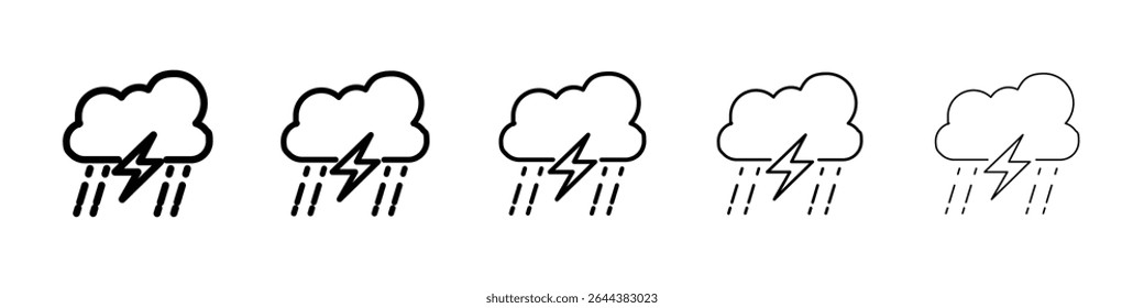 Thunderstorm icon graphic set. trendy stroke line style