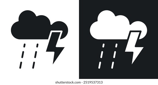 Ícones de ícone do Thunderstorm em estilo de preenchimento preto-e-branco