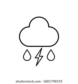 Thunderstorm icon. Lightning and rainy cloud symbol in simple flat design. Weather forecast sign. Vector illustration.