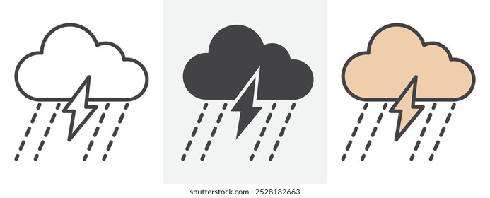 Ícone do Thunderstorm Contorno símbolo definido