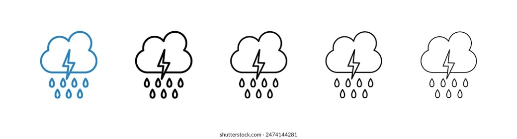 Thunderstorm Icon Set Icon depicting thunder and lightning, used to represent stormy weather conditions.