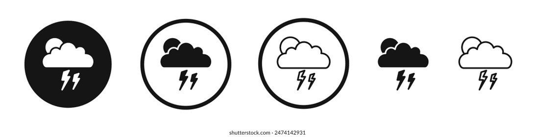 Thunderstorm Icon Set Thunder and lightning vector symbol representing rain and thunderbolts in weather.