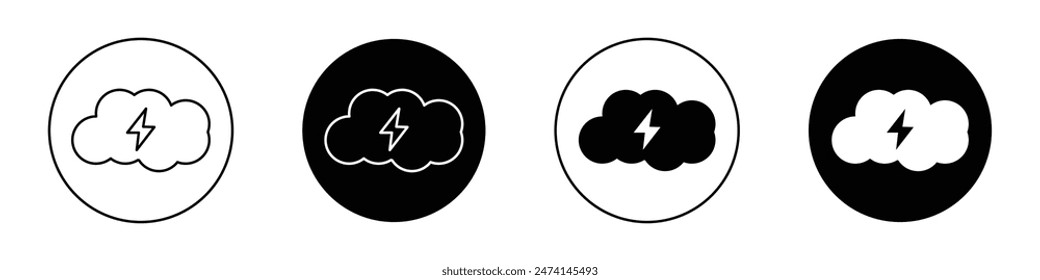 Thunderstorm Icon Set Thunder and lightning weather vector symbol. Rainy thunderbolt storm icon.