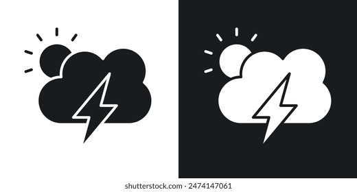 Thunderstorm icon set. Thunder lightning vector symbol with rain thunderbolt weather signs.