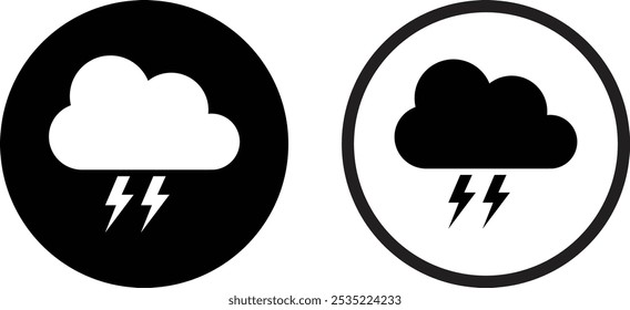 Ícone do Thunderstorm definido em dois estilos . Ícone de nuvem de tempestade com relâmpago . Vetor de símbolo de tempo