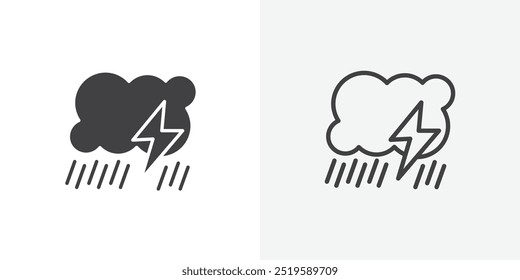 Ícone de tempestade com trovoada. estilo de linha fina de traçado e preenchimento sólido eps 10