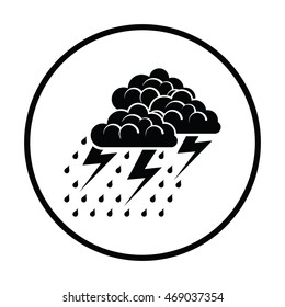 Thunderstorm icon. Thin circle design. Vector illustration.