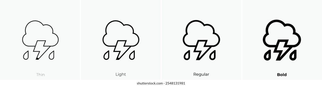 ícone de tempestade. Design fino, leve, regular e negrito, isolado no fundo branco