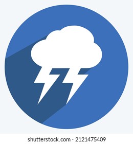 Thunderstorm Icon in trendy long shadow style isolated on soft blue background