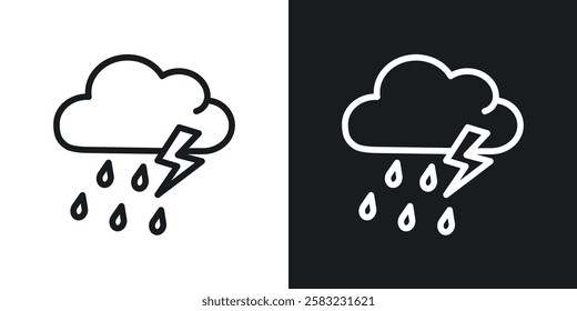 Thunderstorm icons in black and white liner strokes for web design.