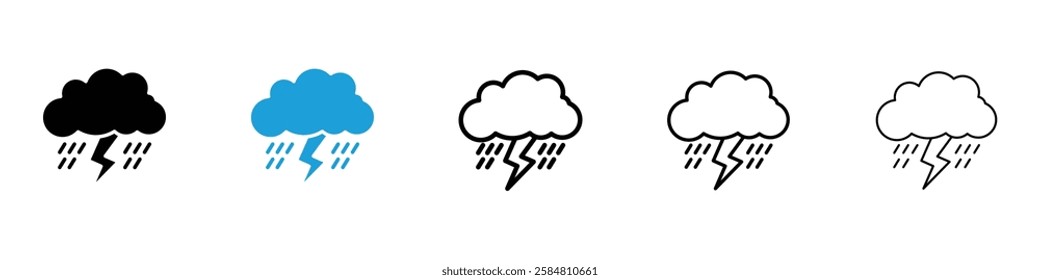 Thunderstorm icons collection vectors in black and blue