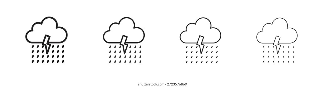 Iconos de tormenta diseñados en estilo de contorno, línea y trazo