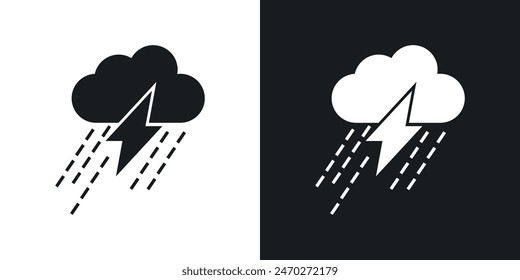 Thunderstorm icons. Lightning thunder vector icon. Cloud with thunderbolt symbol.