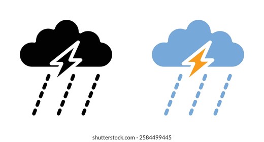 Thunderstorm icons pack in black and colored version