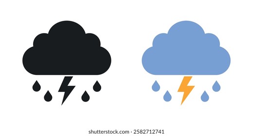 Thunderstorm icons set vectors black and colored style