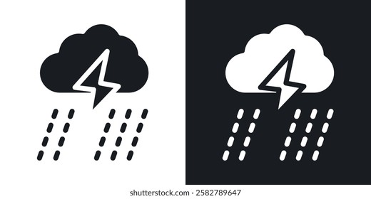 Thunderstorm icons set vectors black and colored style