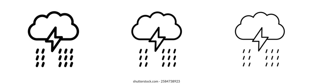 Thunderstorm icons in three different stroke lines