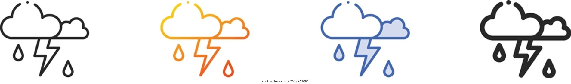 thunderstorm icon.Thin Linear, gradiente, traço azul e negrito Design isolado no fundo branco