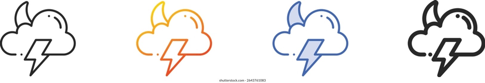 thunderstorm icon.Thin Linear, gradiente, traço azul e negrito Design isolado no fundo branco