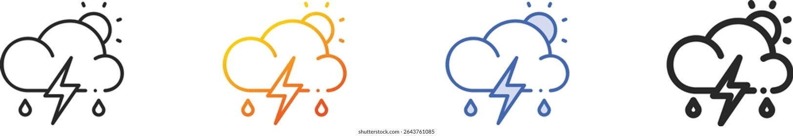 thunderstorm icon.Thin Linear, gradiente, traço azul e negrito Design isolado no fundo branco