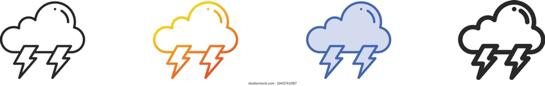 thunderstorm icon.Thin Linear, gradiente, traço azul e negrito Design isolado no fundo branco
